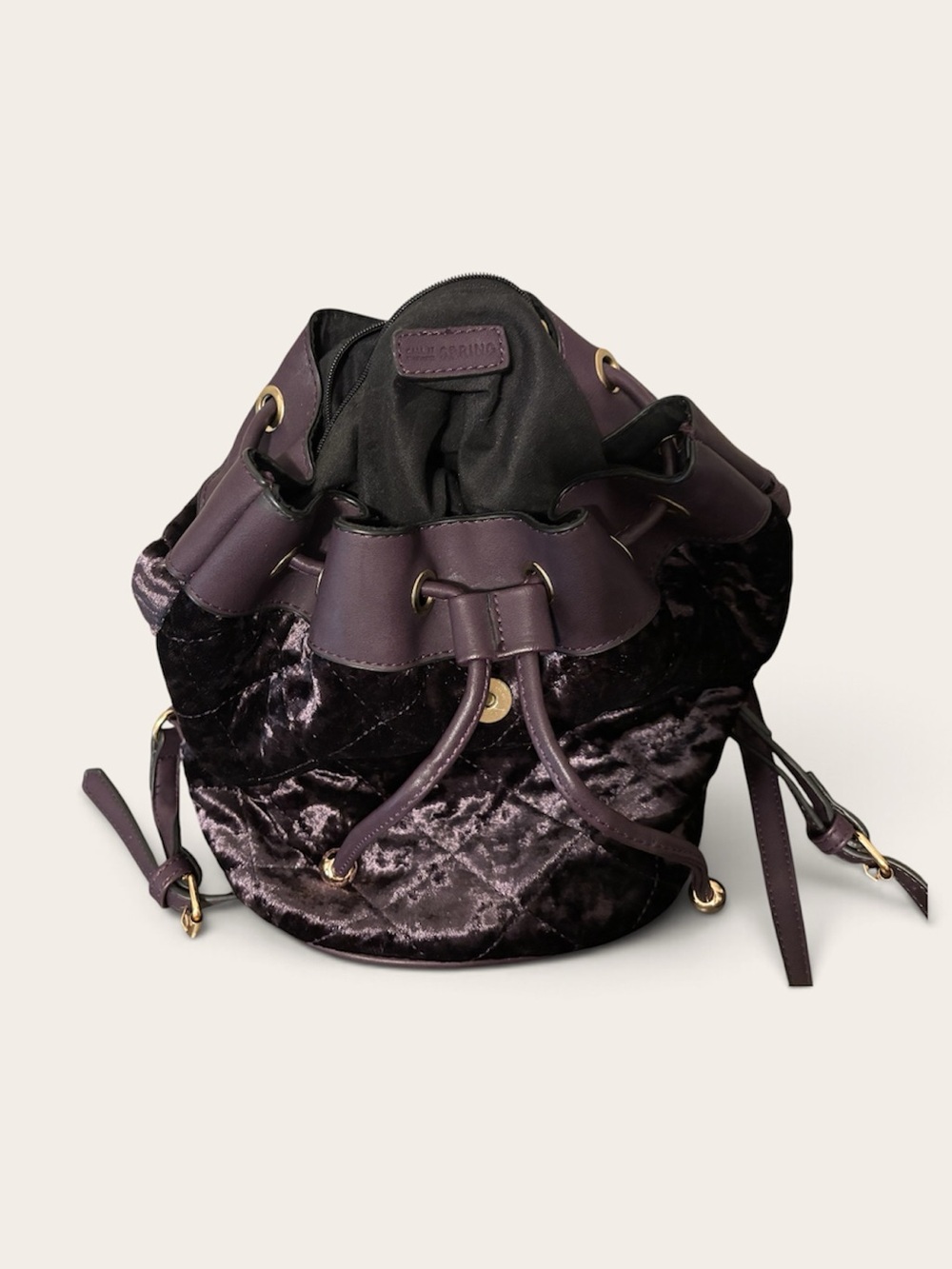 Call It Spring Velvet Drawstring Backpack - Plum - Picture 2 of 4